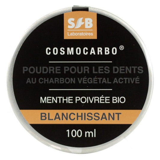 Poudre pour les dents au Charbon Végétal Activé + Huile Essentielle de Menthe Poivrée Bio