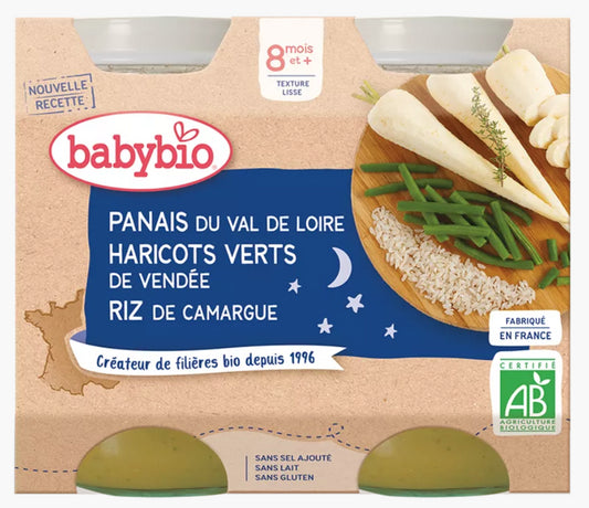 PETITS POTS BONNE NUIT PANAIS HARICOTS VERTS RIZ BIO - DÈS 8 MOIS - 2X200G