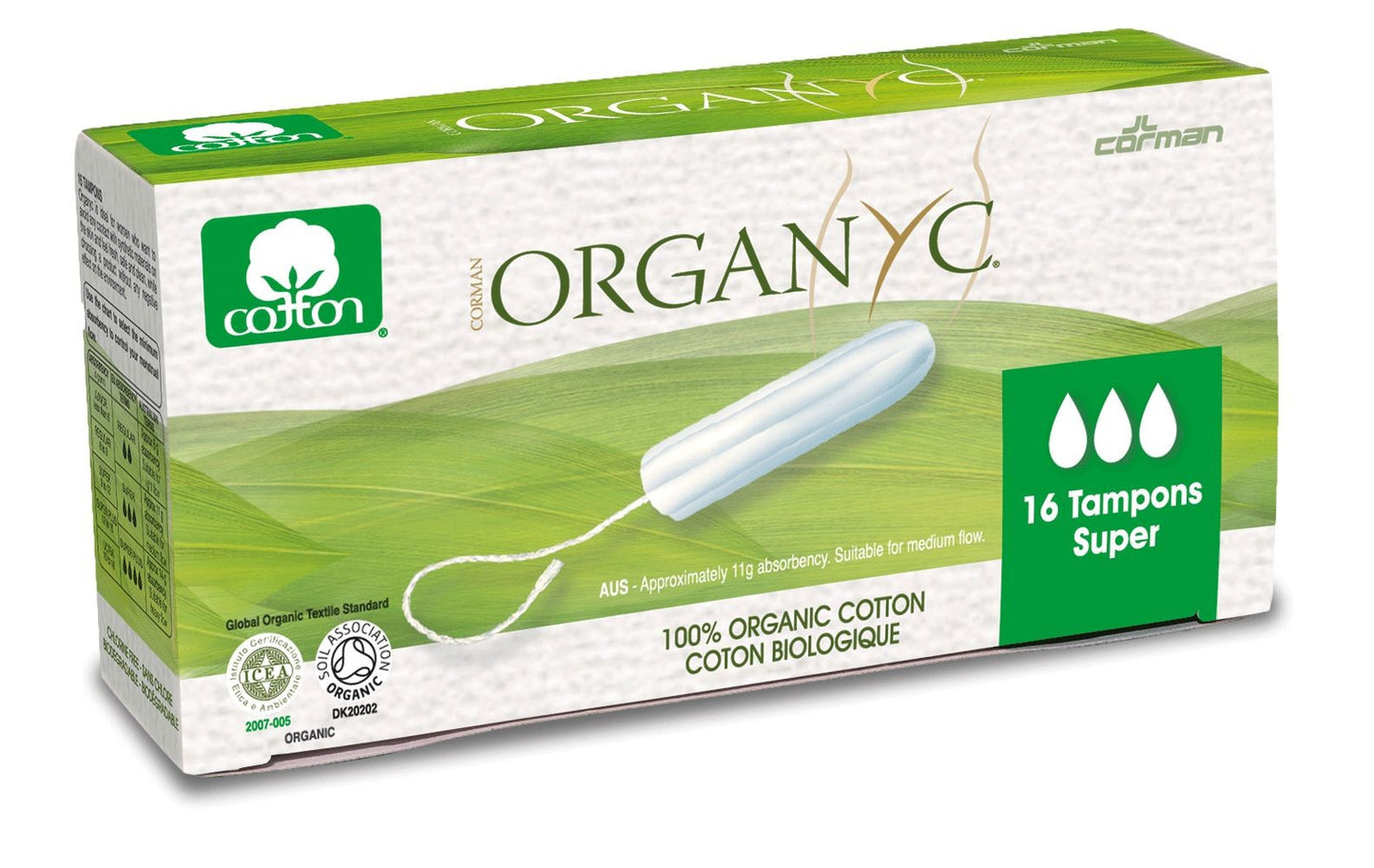 Tampon hygiénique 100% coton bio super sans applicateur - 16 unités